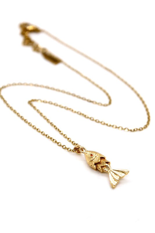 Delicate Small Articulated Gold Fish Necklace - N2-2564sm