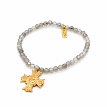 Load image into Gallery viewer, Stretch Mini Faceted Labradorite Bracelet French Religious Medal - FMB10A
