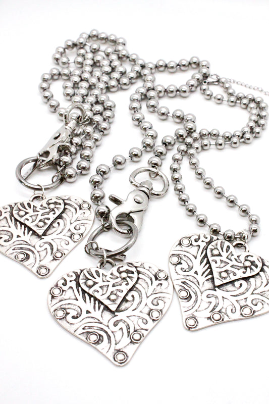 Double Heart Pendant Convertible Silver Chain Necklace