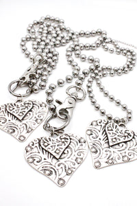 Double Heart Pendant Convertible Silver Chain Necklace