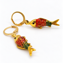 Load image into Gallery viewer, Small Colorful Gold Fish Dangle Earrings  - E4-479S
