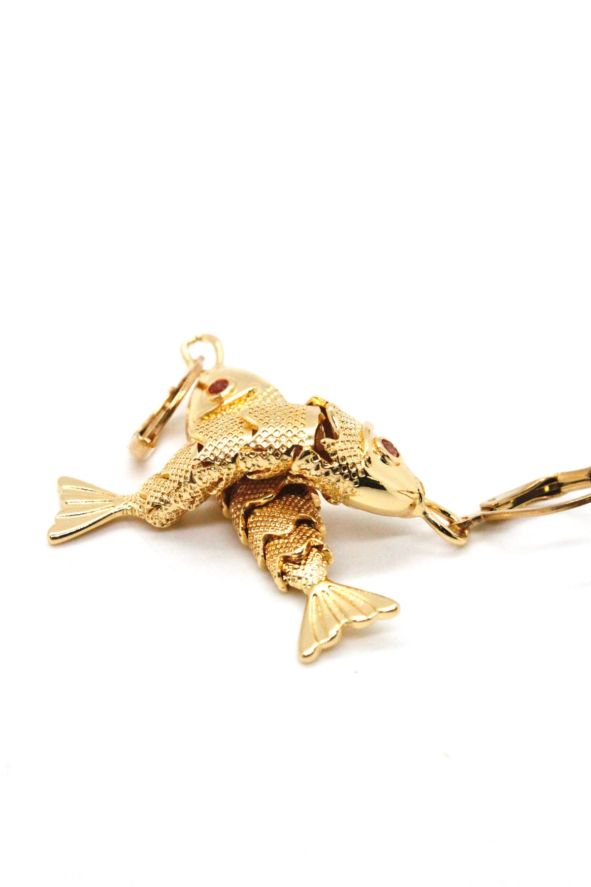 Large Articulated Gold Fish Earrings - E4-267l
