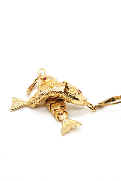 Large Articulated Gold Fish Earrings - E4-267l
