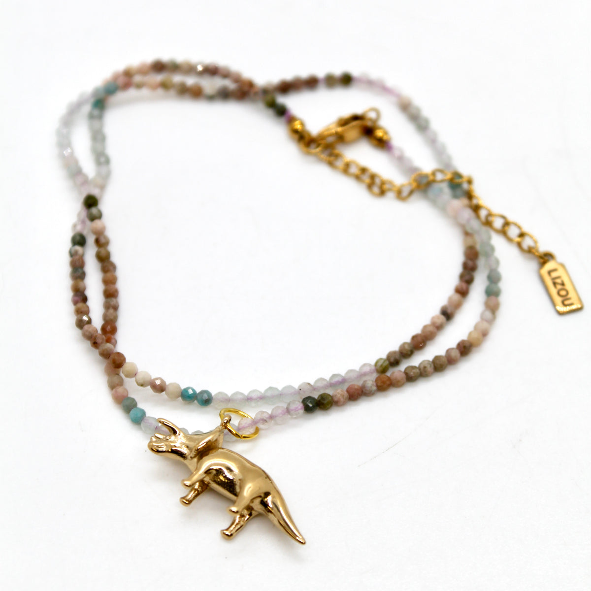 Museum Dinosaur Mini Stone Gold Charm Necklace
