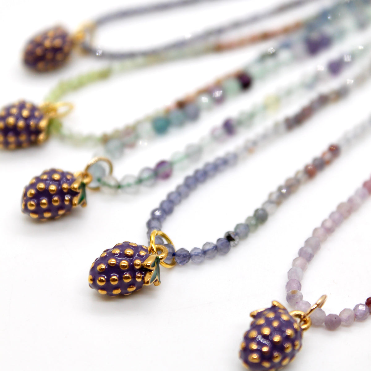 Wine Grapes Mini Stone Gold Charm Necklace