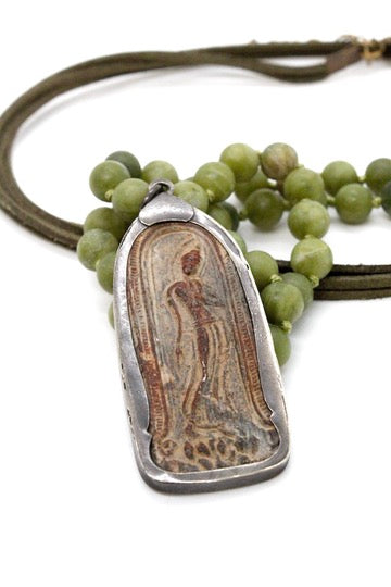 Buddha Necklace 107- Agate and Leather Stretch Bracelet / Necklace Buddha - One of a Kind -