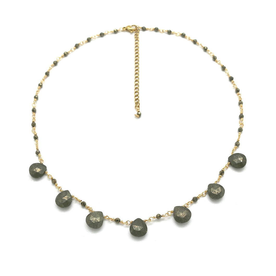 Short Chain Necklace with Pyrite Stone Drops