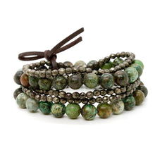 Load image into Gallery viewer, African Turquoise and Pyrite Luxury Stack Bracelet
