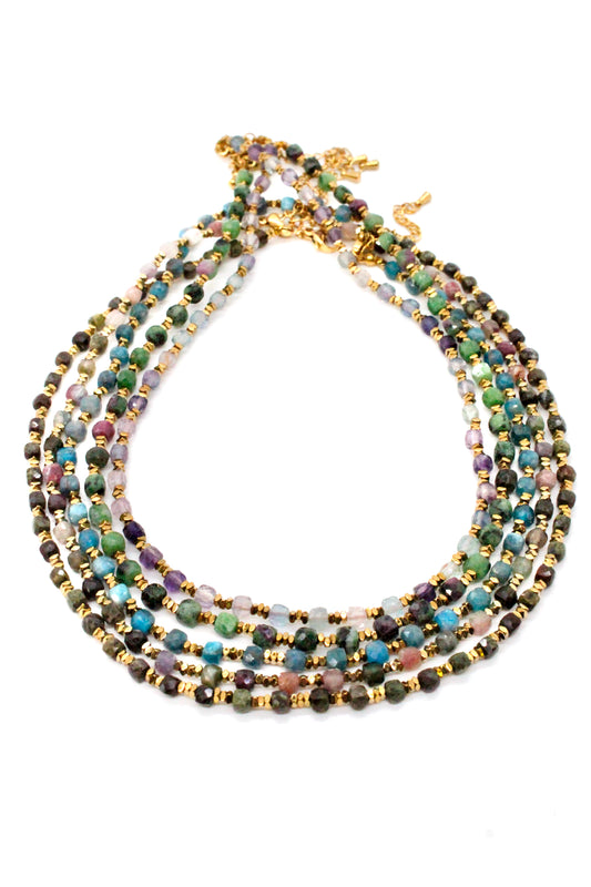 Simple Semi Precious Stone and 24K Gold Plate Necklace- N2-2389