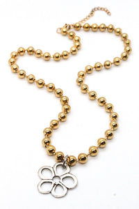 Single Gold Plate Ball Chain Necklace with Fun Flower Charm N2-S266S2g -The Classics Collection-