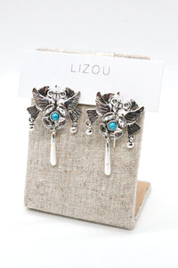 Silver Kissing Bird Turquoise Earrings - E9-088