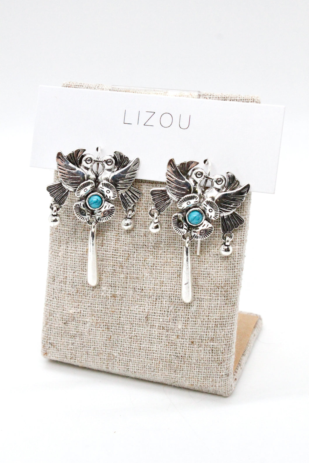 Silver Kissing Bird Turquoise Earrings - E9-088