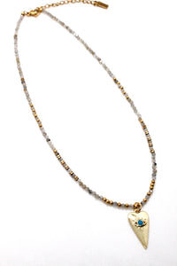 Faceted Labradorite and Evil Eye Heart Necklace - N2-2623