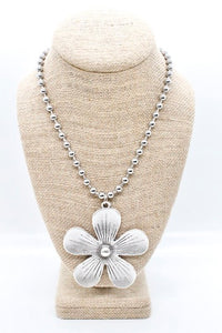 Large Flower Pendant Convertible Silver Chain Necklace