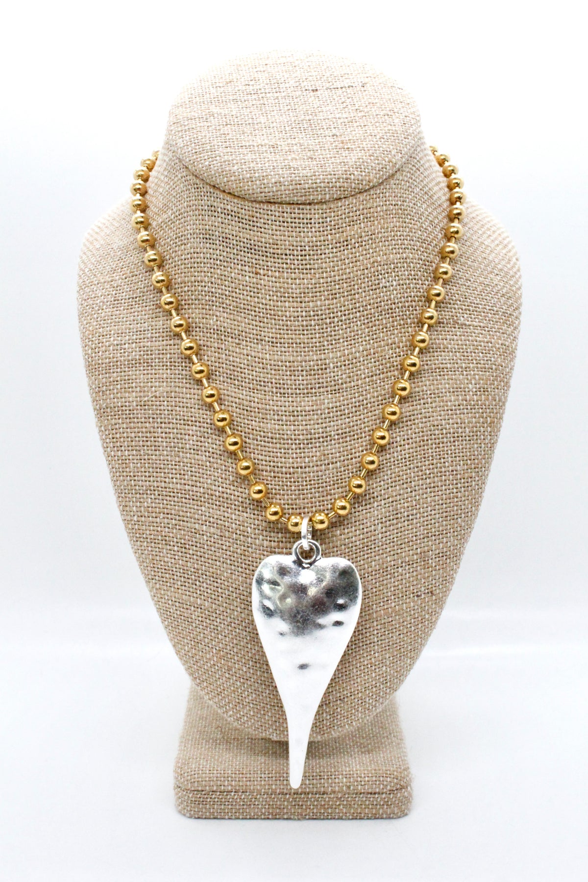 Extra Large Silver Heart Pendant Convertible Gold Chain Necklace