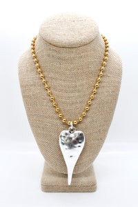 Extra Large Silver Heart Pendant Convertible Gold Chain Necklace