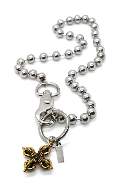 Brass Lucky Cross Necklace Single Silver Chain Claw Clasp