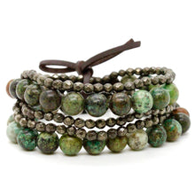 Load image into Gallery viewer, African Turquoise and Pyrite Luxury Stack Bracelet
