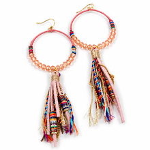 Load image into Gallery viewer, Crystal Beaded Hoop Earrings with Tassel - E001-22T
