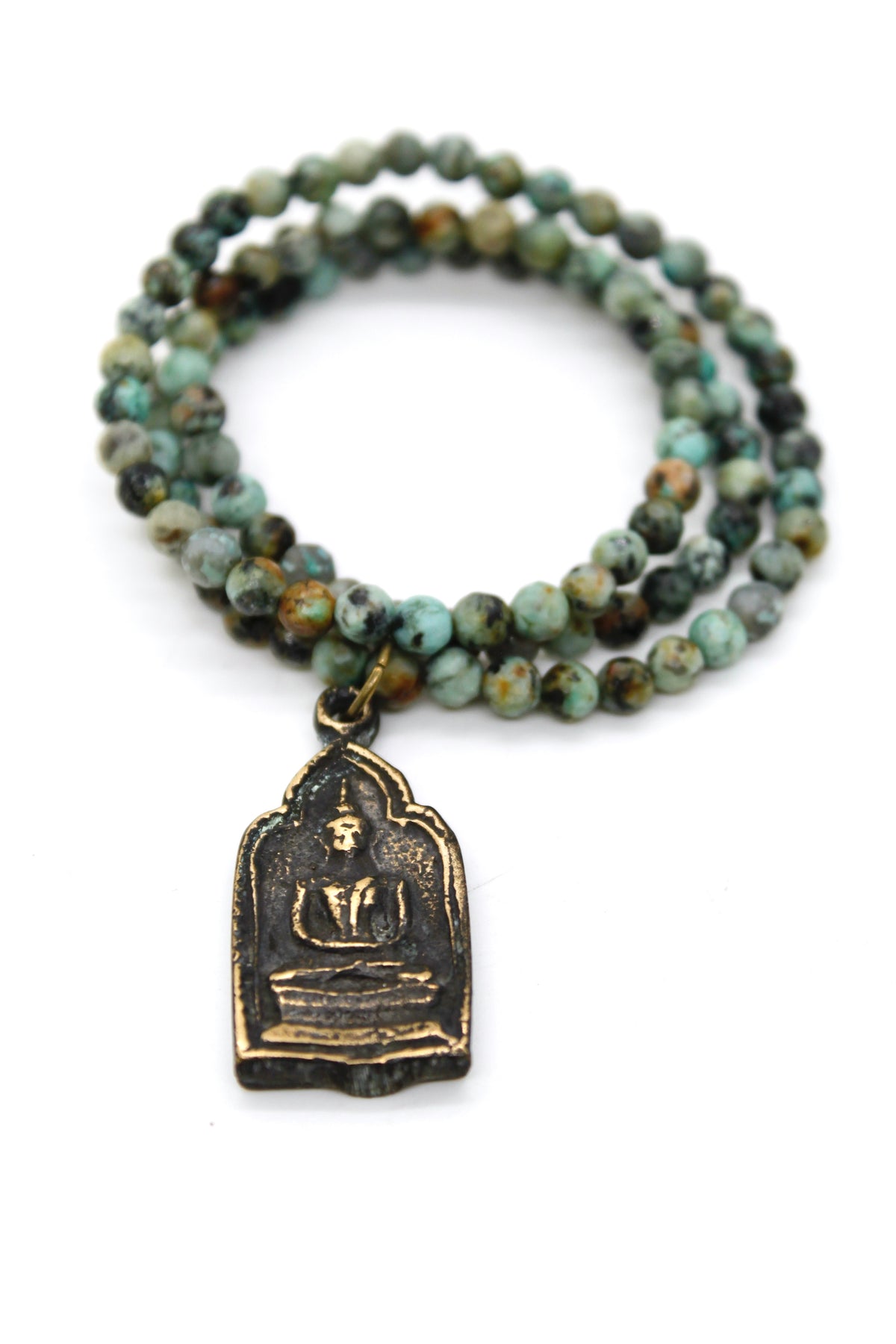 African Turquoise Stretch Necklace with Small Buddha -Buddha Collection-