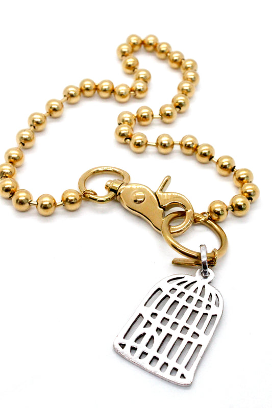 Bird Cage Necklace Single Gold Chain Claw Clasp