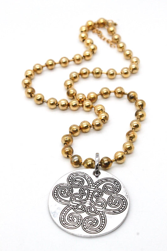 Single Gold Plate Ball Chain Necklace with Large Disc Charm N2-S065g -The Classics Collection-