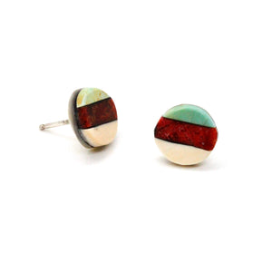 Genuine American Indian Turquoise and Coral Navajo Stud Earrings