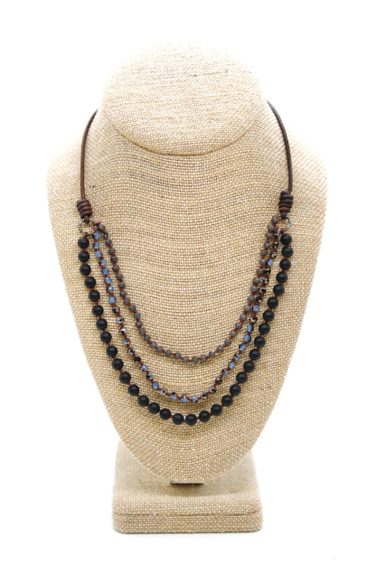 Semi Precious Stone Multi Strand Short Necklace - N4-011