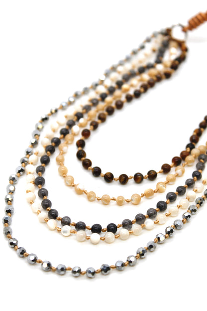 Semi Precious Stone Multi Strand Short Necklace - NLS-Deer