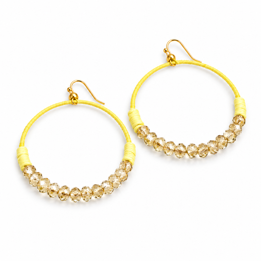 Crystal Beaded Hoop Earrings - E001-Yellow