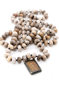 Silver Leaf Jasper Buddha Necklace -Buddha Collection-