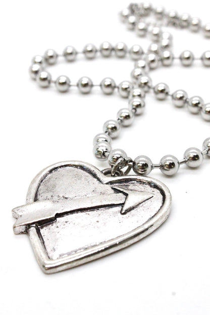 Single Silver Ball Chain Necklace with Silver Heart Arrow N2-S1012 -The Classics Collection-
