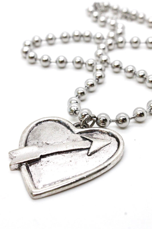 Single Silver Ball Chain Necklace with Silver Heart Arrow N2-S1012 -The Classics Collection-
