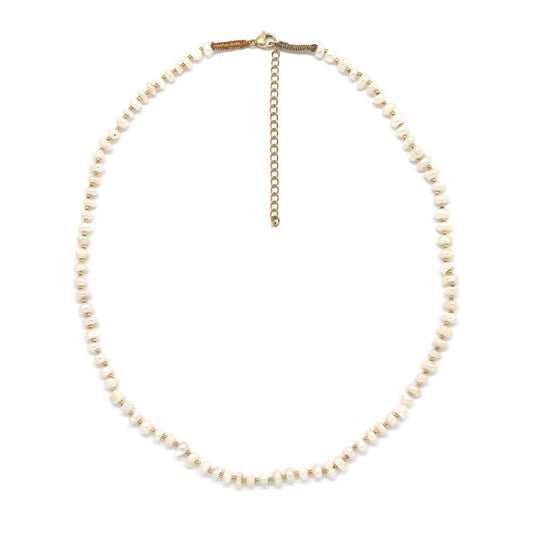 Delicate Freshwater Pearl and Gold Miyuki Short Necklace -  N2-2699
