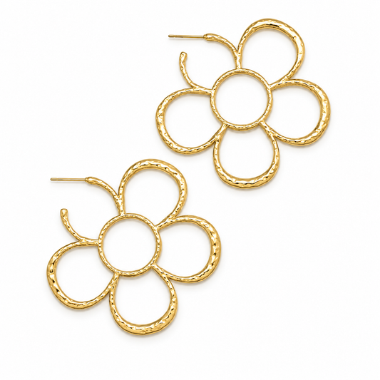 Large Gold Plate Flower Earrings - E4-257