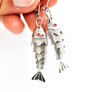 Articulated Gold Fish Silver Earrings - E4-267SL