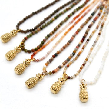 Pineapple Mini Stone Gold Charm Necklace
