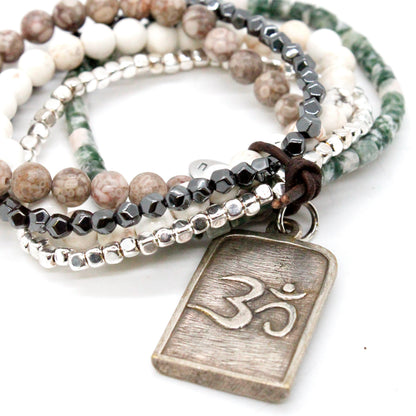 Semi Precious Stone Stretch Bracelet with Buddha Charm