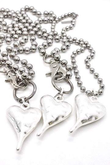 Heavy Silver  Heart Pendant Convertible Silver Chain Necklace
