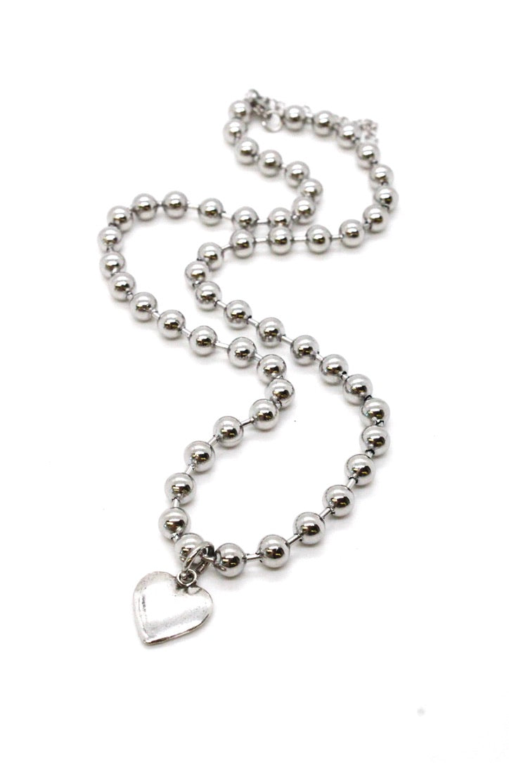 Single Silver Ball Chain Necklace with Simple Silver Heart N2-S505S -The Classics Collection-