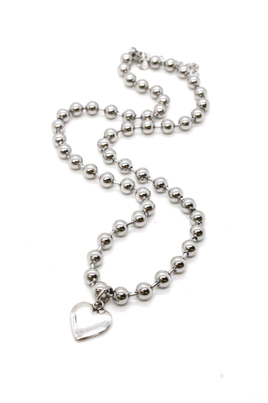 Single Silver Ball Chain Necklace with Simple Silver Heart N2-S505S -The Classics Collection-