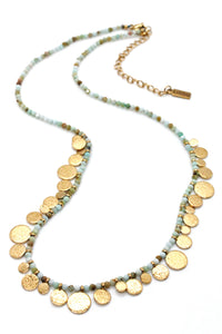 Short Mini Gold Disc Charm Amazonite Necklace - N2-2612A