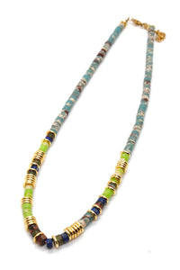 Bright Stone and Gold Beaded Short Necklace -French Flair Collection-