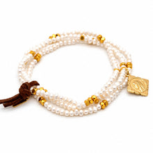 Load image into Gallery viewer, Mini Freshwater Pearl Cluster Stretch French Religious Medal Bracelet - FMB07
