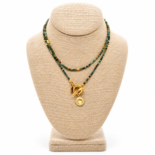 Load image into Gallery viewer, Faceted Mini African Turquoise Long Delicate French Religious Medal Necklace - FMN23
