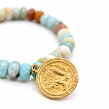 Load image into Gallery viewer, Faceted Amazonite Single Stretch French Religious Medal Bracelet - FMB04B
