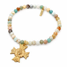 Load image into Gallery viewer, Faceted Mini Amazonite Religious French Medal Bracelet - FMB03B
