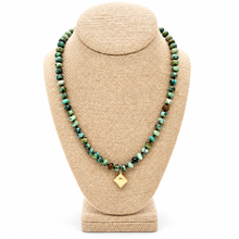 Load image into Gallery viewer, African Turquoise Rondelle Bead Hand-knotted French Religious Medal Short Necklace - FMN25
