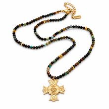 Load image into Gallery viewer, Faceted Mini African Turquoise Short Delicate French Religious Medal Necklace - FMN24
