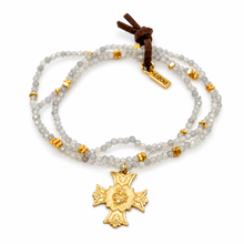 Load image into Gallery viewer, Stretch 3 Strand Mini Faceted Labradorite Bracelet French Religious Medal - FMB11
